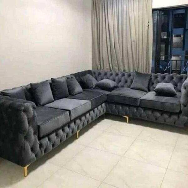 Chesterfield Black L shape Crushed Velvet Sofa