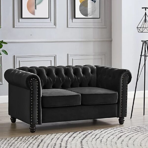 Luxury Black Chesterfield 2 Seater Sofa