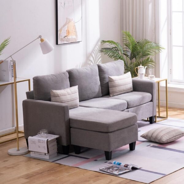 Modern Chenille Fabric Light Grey 2C2 Corner Sofa