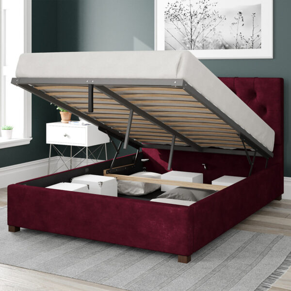 Premium Red velvet Ottoman Bed With Mattress and Storage342342