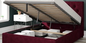 Premium Red velvet Ottoman Bed With Mattress and Storage342342